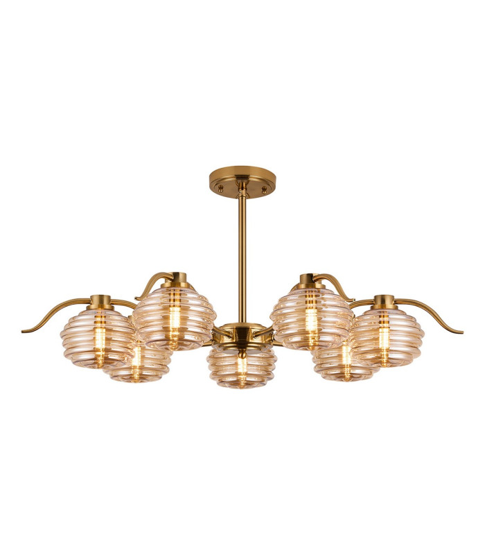 Astoria 86cm 7 Light Multi Arm Pendant/Semi Flush 160mm Glass Brass/Amber-9