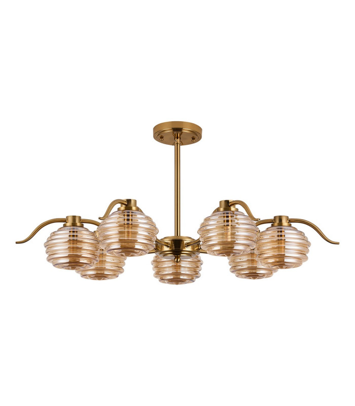 Astoria 86cm 7 Light Multi Arm Pendant/Semi Flush 160mm Glass Brass/Amber-10