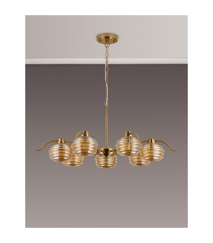 Astoria 86cm 7 Light Multi Arm Pendant/Semi Flush 160mm Glass Brass/Amber-11