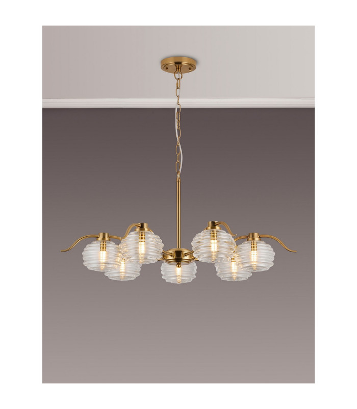 Astoria 86cm 7 Light Multi Arm Pendant/Semi Flush 160mm Glass Brass/Clear-3
