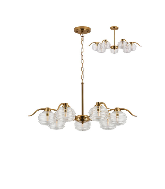 Astoria 86cm 7 Light Multi Arm Pendant/Semi Flush 160mm Glass Brass/Clear-4