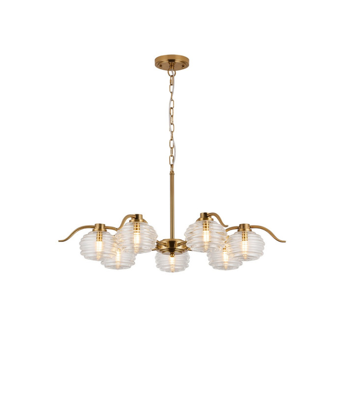 Astoria 86cm 7 Light Multi Arm Pendant/Semi Flush 160mm Glass Brass/Clear-5