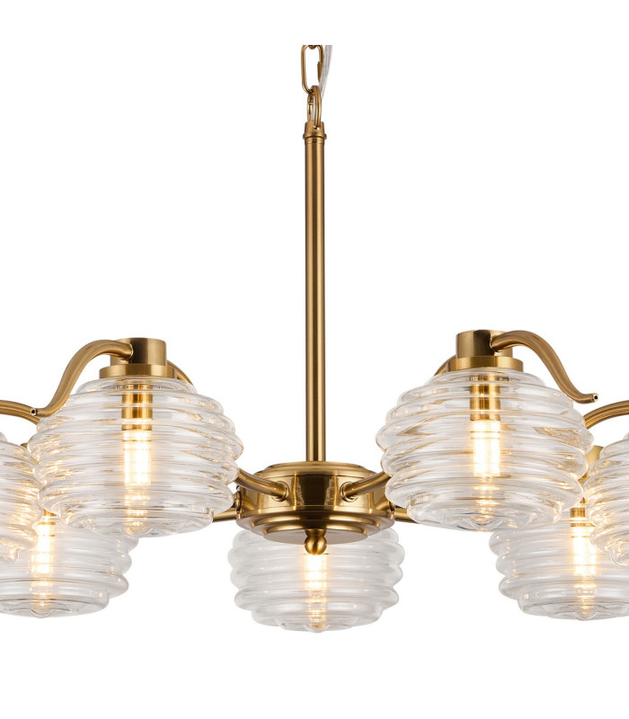 Astoria 86cm 7 Light Multi Arm Pendant/Semi Flush 160mm Glass Brass/Clear-6