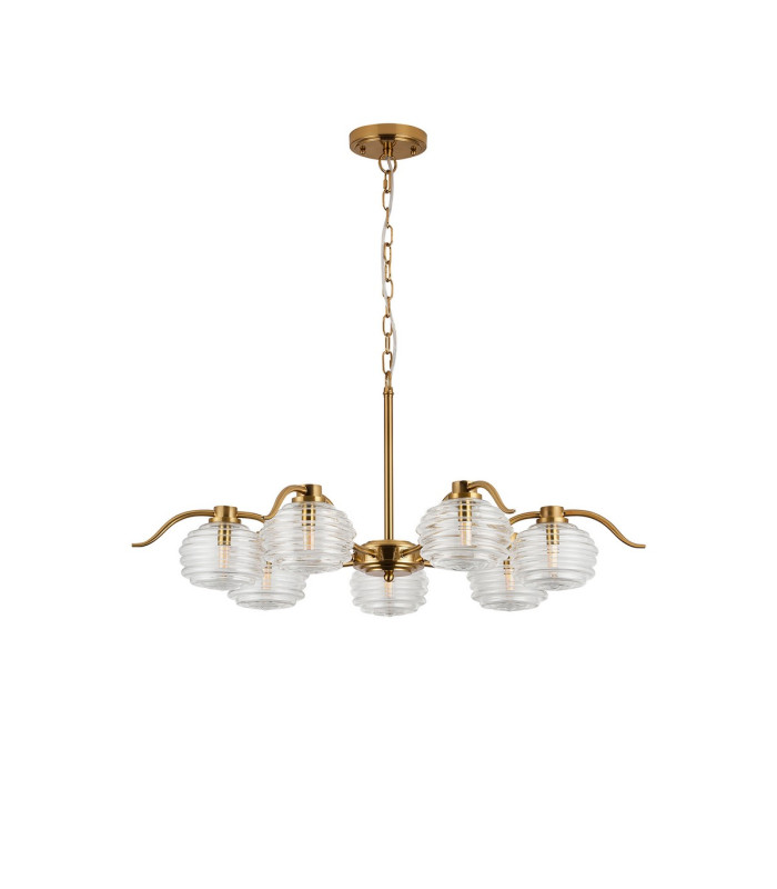 Astoria 86cm 7 Light Multi Arm Pendant/Semi Flush 160mm Glass Brass/Clear-8