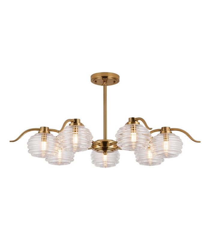 Astoria 86cm 7 Light Multi Arm Pendant/Semi Flush 160mm Glass Brass/Clear-9