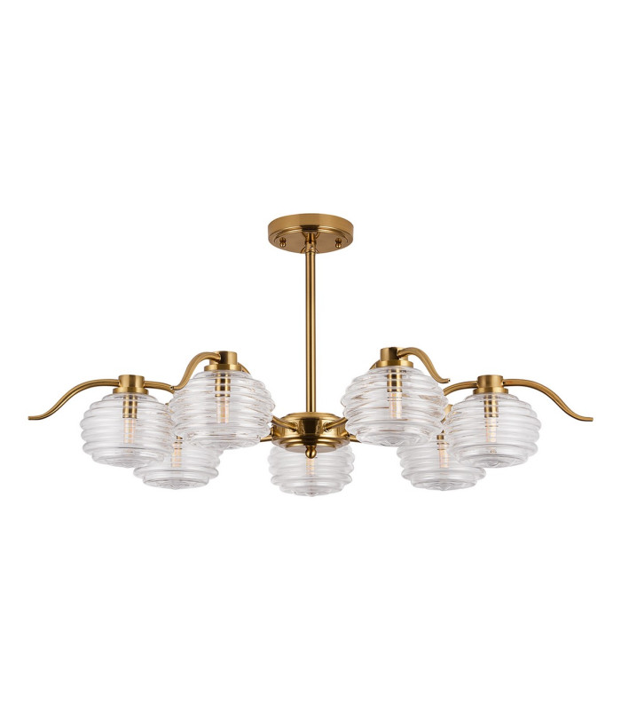 Astoria 86cm 7 Light Multi Arm Pendant/Semi Flush 160mm Glass Brass/Clear-10