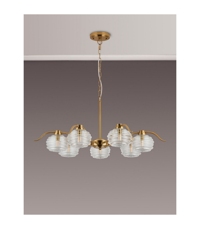 Astoria 86cm 7 Light Multi Arm Pendant/Semi Flush 160mm Glass Brass/Clear-11