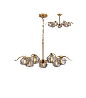 Astoria 86cm 7 Light Multi Arm Pendant/Semi Flush 160mm Glass Brass/Smoke-1