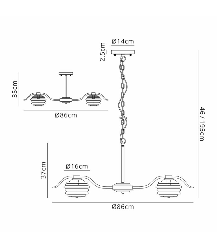 Astoria 86cm 7 Light Multi Arm Pendant/Semi Flush 160mm Glass Brass/Smoke-2