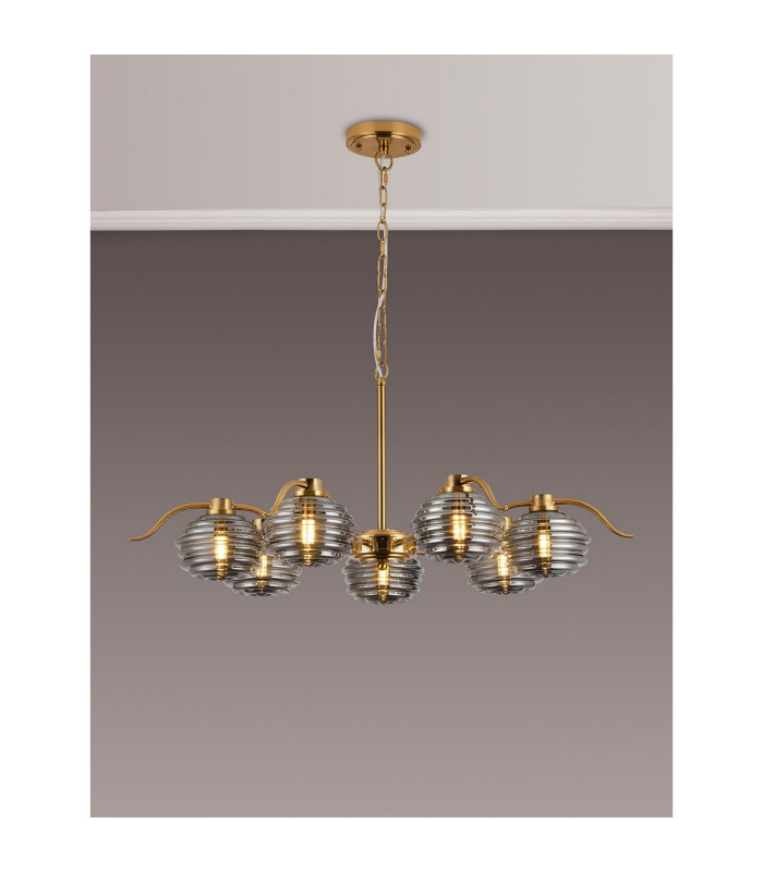 Astoria 86cm 7 Light Multi Arm Pendant/Semi Flush 160mm Glass Brass/Smoke-3