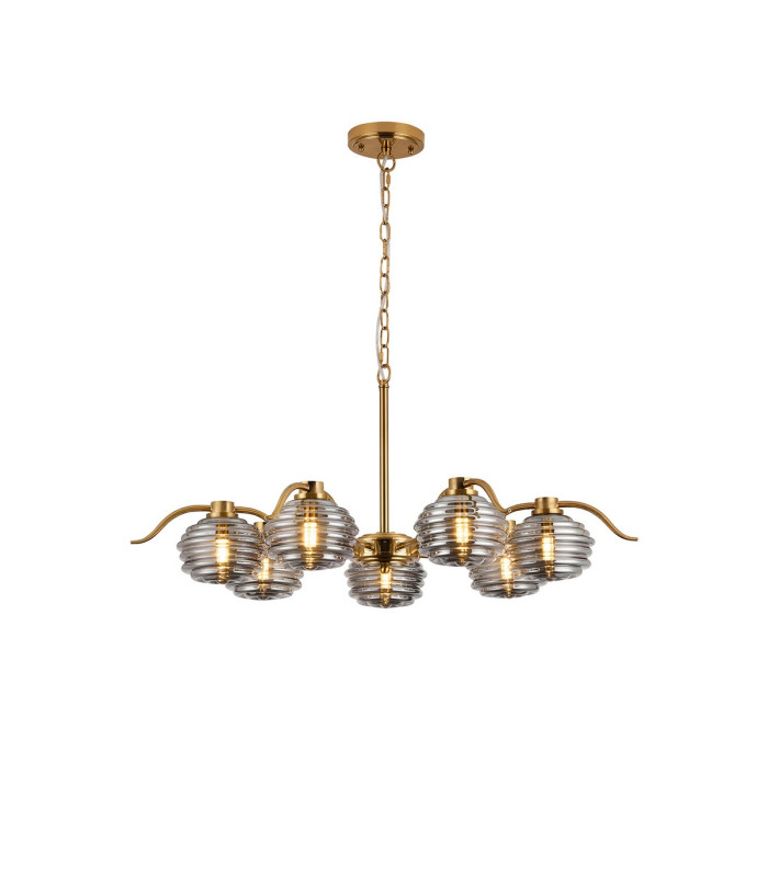 Astoria 86cm 7 Light Multi Arm Pendant/Semi Flush 160mm Glass Brass/Smoke-5