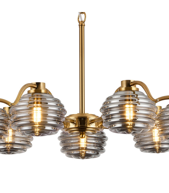 Astoria 86cm 7 Light Multi Arm Pendant/Semi Flush 160mm Glass Brass/Smoke-6