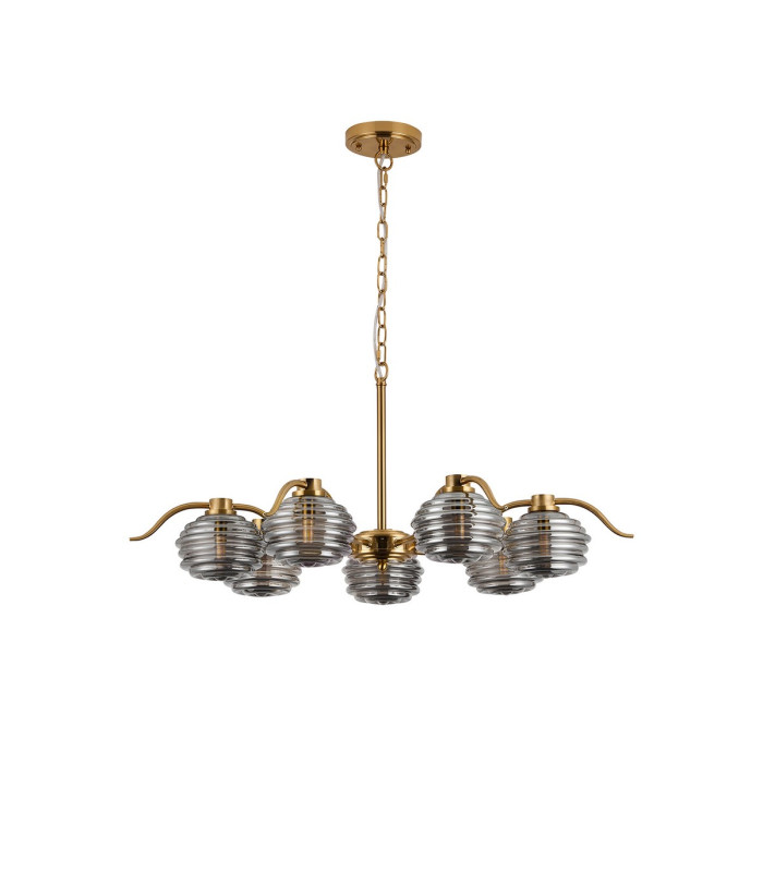 Astoria 86cm 7 Light Multi Arm Pendant/Semi Flush 160mm Glass Brass/Smoke-8