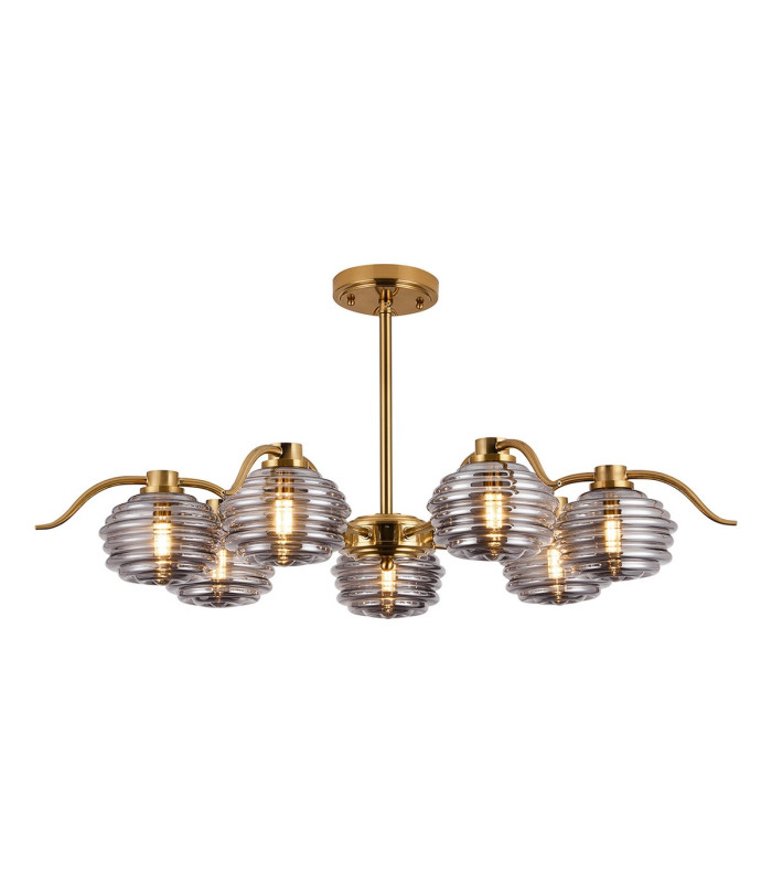 Astoria 86cm 7 Light Multi Arm Pendant/Semi Flush 160mm Glass Brass/Smoke-9