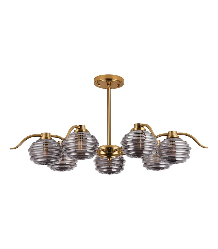 Astoria 86cm 7 Light Multi Arm Pendant/Semi Flush 160mm Glass Brass/Smoke-10