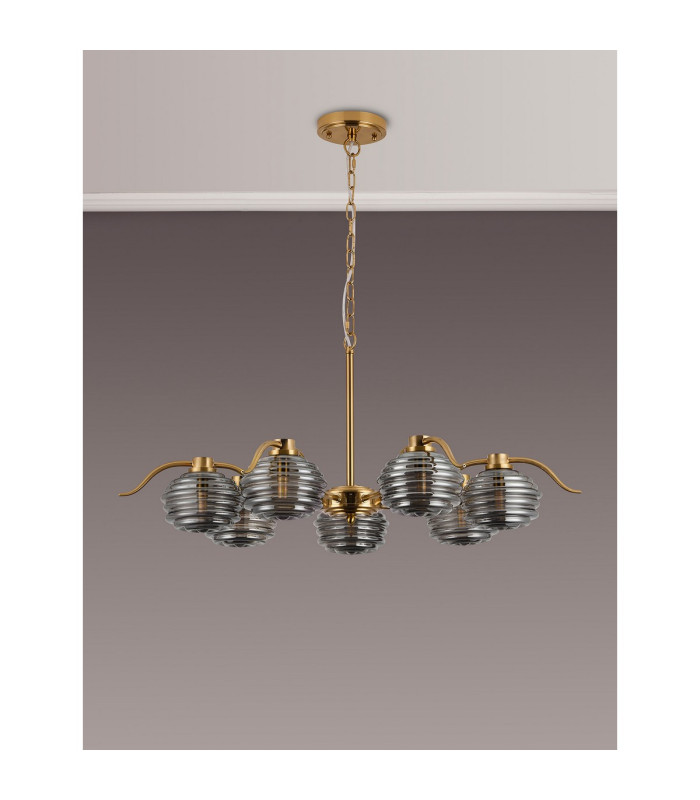 Astoria 86cm 7 Light Multi Arm Pendant/Semi Flush 160mm Glass Brass/Smoke-11