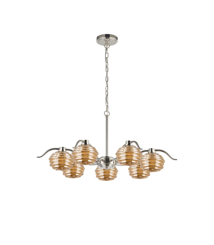 Astoria 86cm 7 Light Multi Arm Pendant/Semi Flush 160mm Glass Polished Nickel/Amber-8