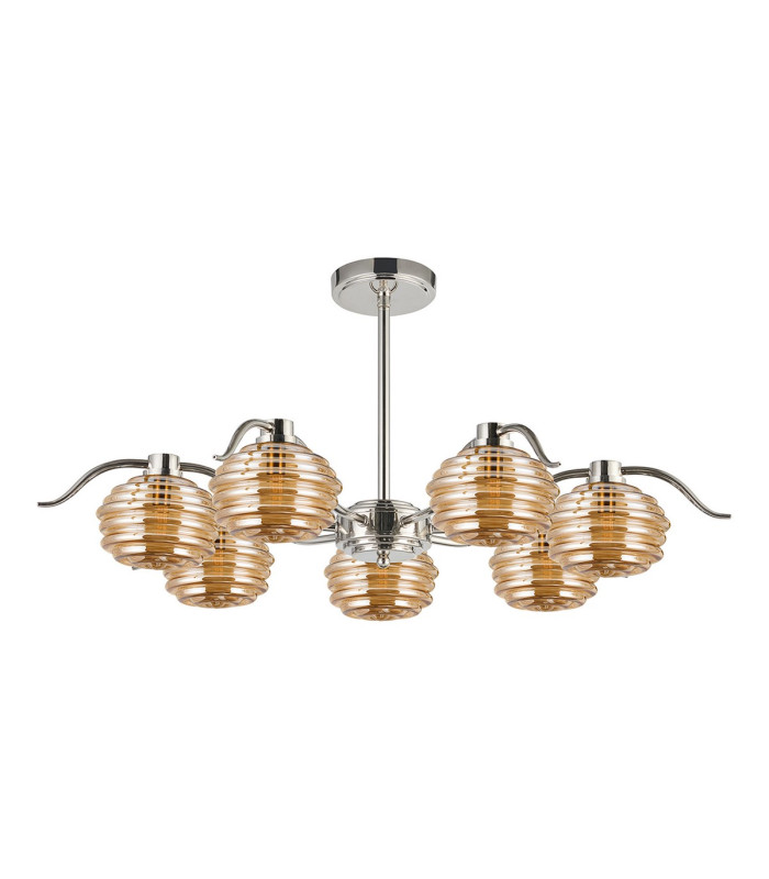Astoria 86cm 7 Light Multi Arm Pendant/Semi Flush 160mm Glass Polished Nickel/Amber-10