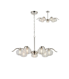 Astoria 86cm 7 Light Multi Arm Pendant/Semi Flush 160mm Glass Polished Nickel/Clear-1