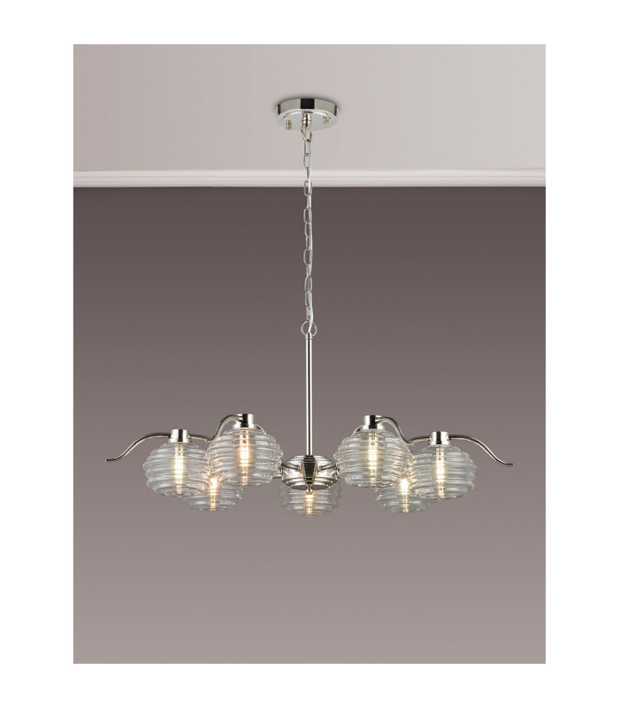 Astoria 86cm 7 Light Multi Arm Pendant/Semi Flush 160mm Glass Polished Nickel/Clear-3