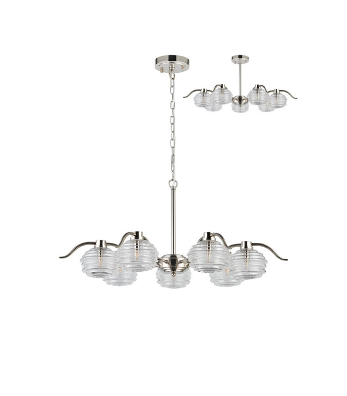 Astoria 86cm 7 Light Multi Arm Pendant/Semi Flush 160mm Glass Polished Nickel/Clear-4