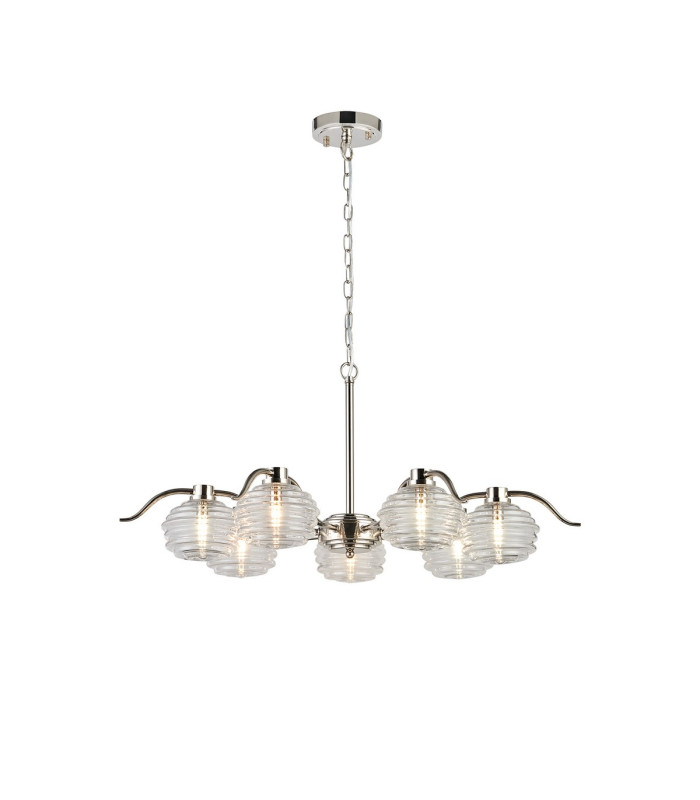Astoria 86cm 7 Light Multi Arm Pendant/Semi Flush 160mm Glass Polished Nickel/Clear-5