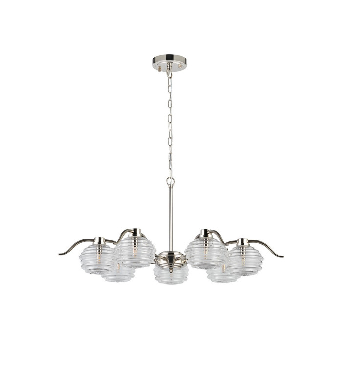 Astoria 86cm 7 Light Multi Arm Pendant/Semi Flush 160mm Glass Polished Nickel/Clear-8