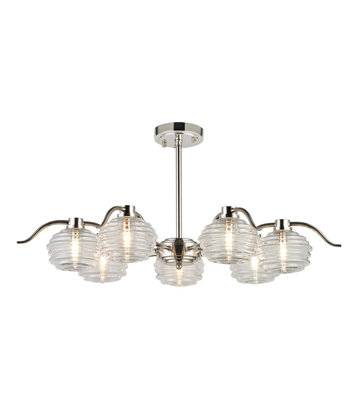 Astoria 86cm 7 Light Multi Arm Pendant/Semi Flush 160mm Glass Polished Nickel/Clear-9