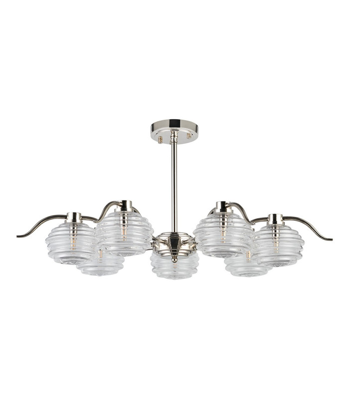 Astoria 86cm 7 Light Multi Arm Pendant/Semi Flush 160mm Glass Polished Nickel/Clear-10