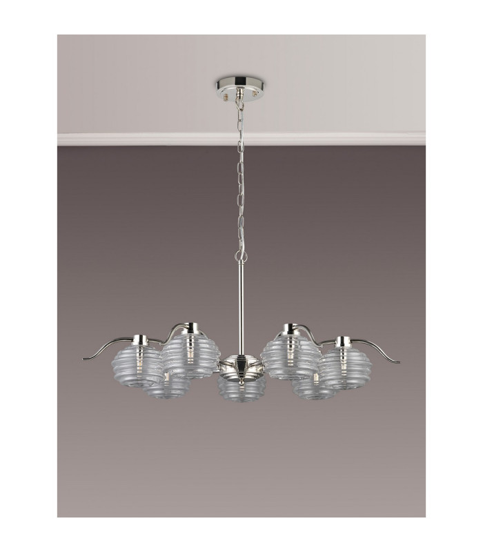 Astoria 86cm 7 Light Multi Arm Pendant/Semi Flush 160mm Glass Polished Nickel/Clear-11