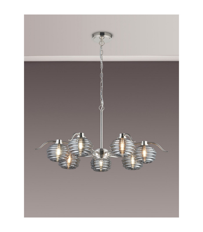 Astoria 86cm 7 Light Multi Arm Pendant/Semi Flush 160mm Glass Polished Nickel/Smoke-3