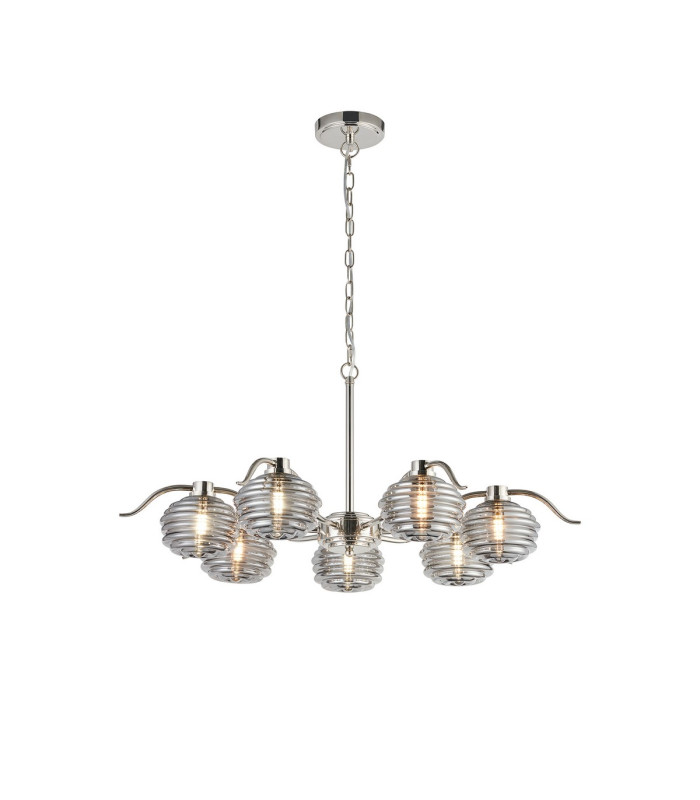 Astoria 86cm 7 Light Multi Arm Pendant/Semi Flush 160mm Glass Polished Nickel/Smoke-5