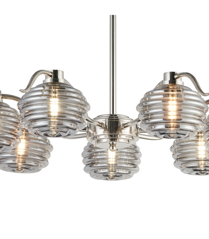 Astoria 86cm 7 Light Multi Arm Pendant/Semi Flush 160mm Glass Polished Nickel/Smoke-6