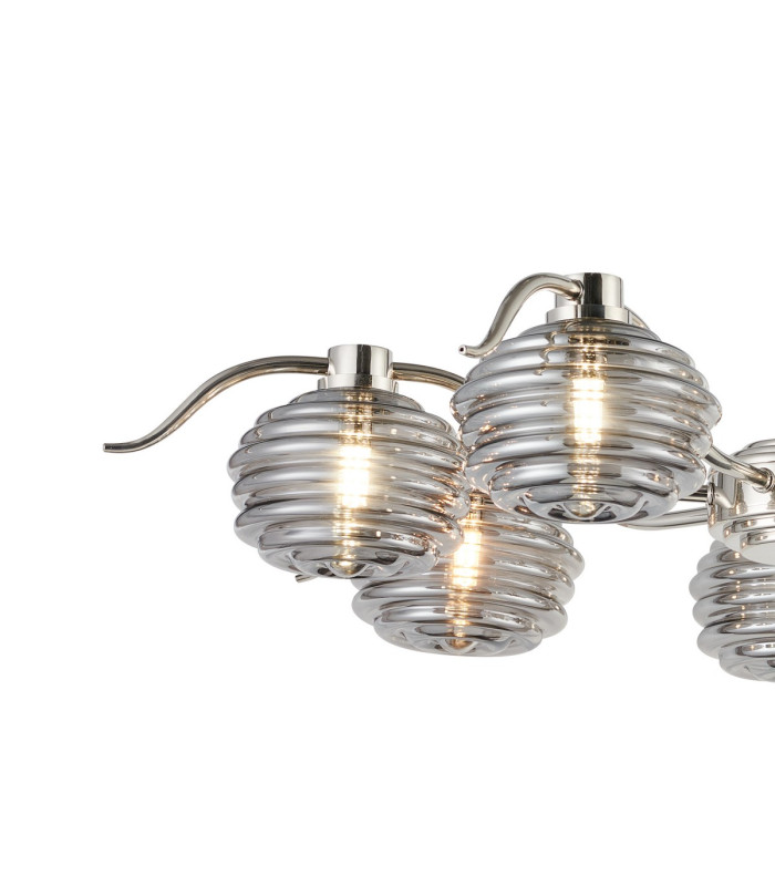Astoria 86cm 7 Light Multi Arm Pendant/Semi Flush 160mm Glass Polished Nickel/Smoke-7