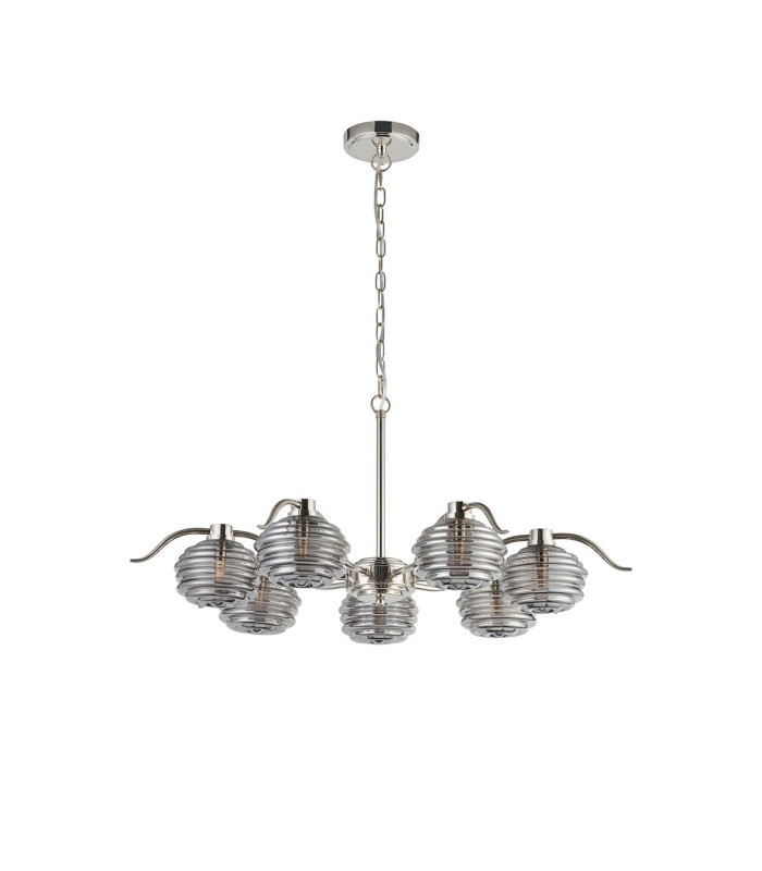 Astoria 86cm 7 Light Multi Arm Pendant/Semi Flush 160mm Glass Polished Nickel/Smoke-8