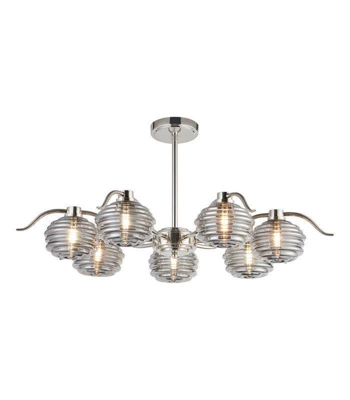 Astoria 86cm 7 Light Multi Arm Pendant/Semi Flush 160mm Glass Polished Nickel/Smoke-9