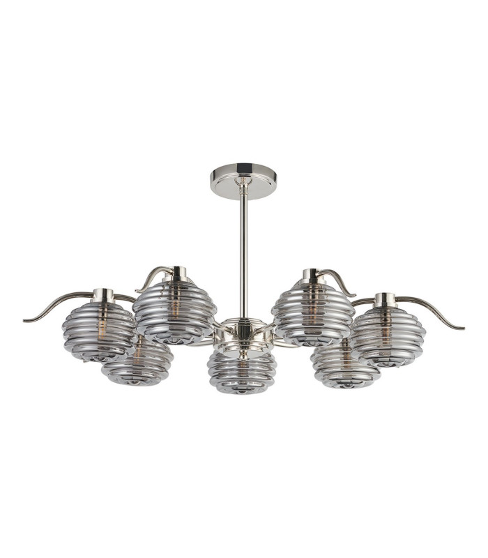 Astoria 86cm 7 Light Multi Arm Pendant/Semi Flush 160mm Glass Polished Nickel/Smoke-10