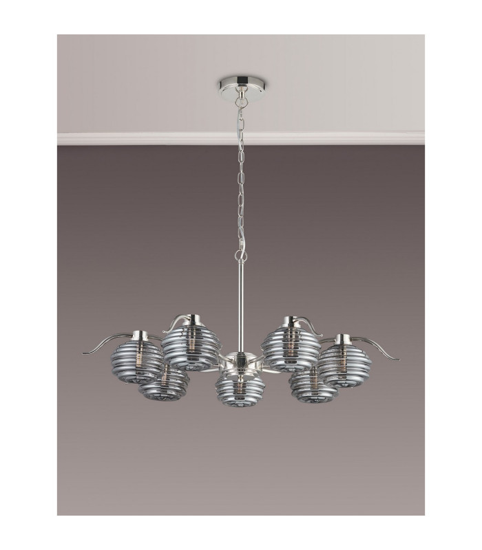 Astoria 86cm 7 Light Multi Arm Pendant/Semi Flush 160mm Glass Polished Nickel/Smoke-11