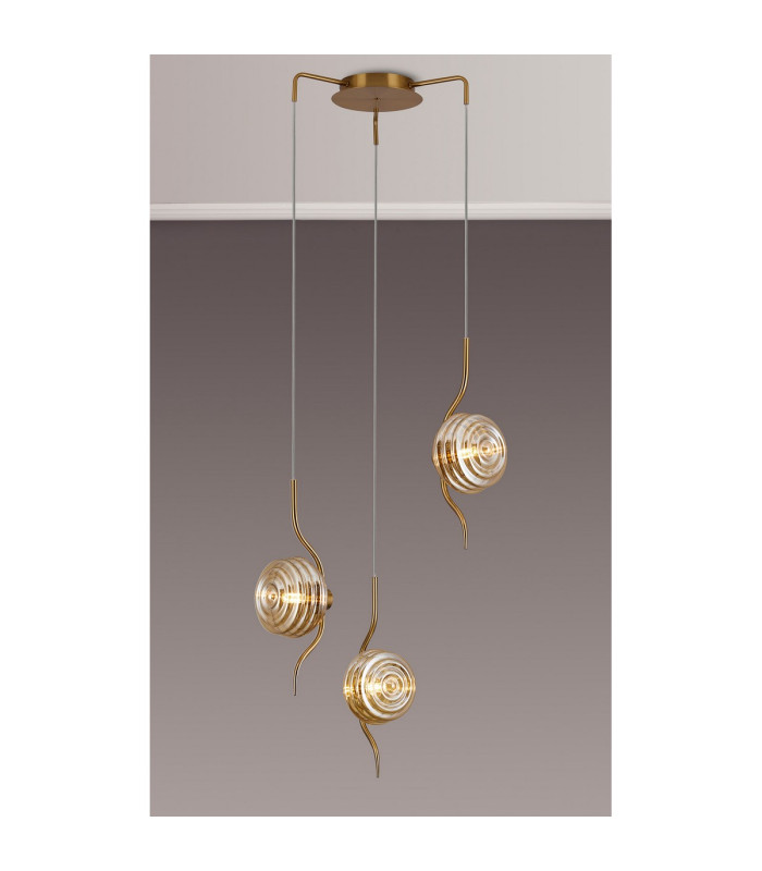 Astoria 44cm Round 3 Light Spider Pendant 160mm Glass Brass/Amber-3