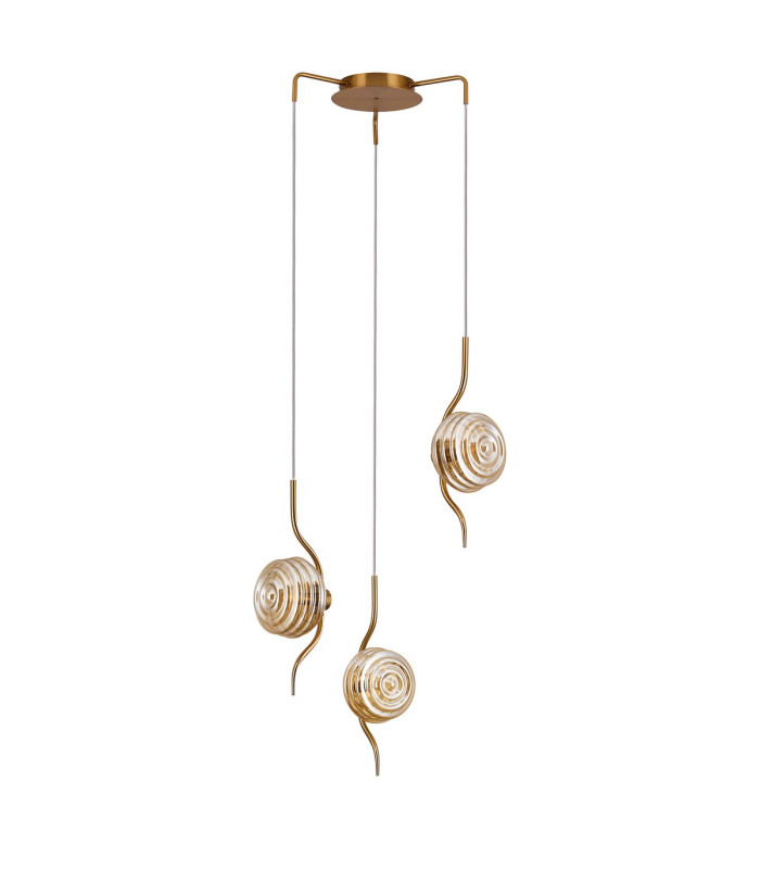 Astoria 44cm Round 3 Light Spider Pendant 160mm Glass Brass/Amber-4