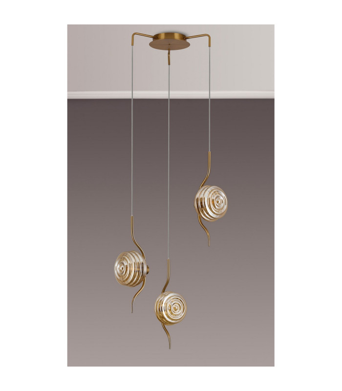 Astoria 44cm Round 3 Light Spider Pendant 160mm Glass Brass/Amber-8