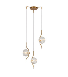 Astoria 44cm Round 3 Light Spider Pendant 160mm Glass Brass/Clear-1