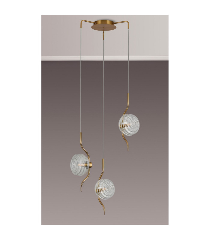 Astoria 44cm Round 3 Light Spider Pendant 160mm Glass Brass/Clear-7