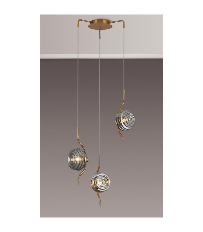 Astoria 44cm Round 3 Light Spider Pendant 160mm Glass Brass/Smoke-3