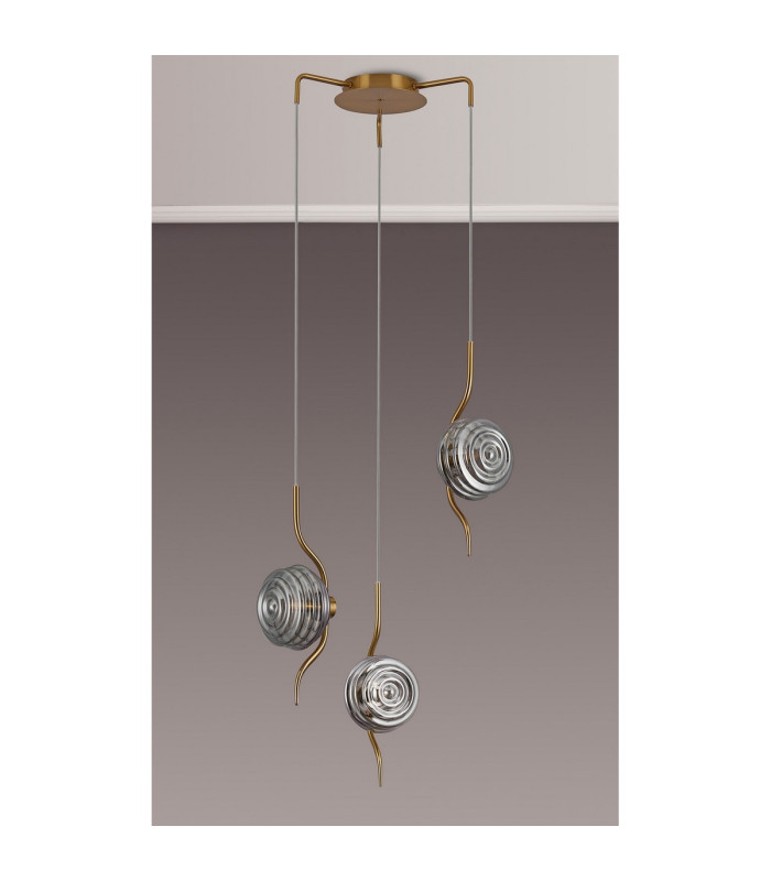Astoria 44cm Round 3 Light Spider Pendant 160mm Glass Brass/Smoke-7