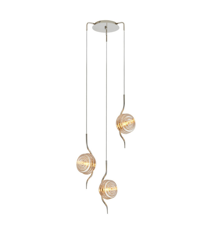 Astoria 44cm Round 3 Light Spider Pendant 160mm Glass Polished Nickel/Amber-1