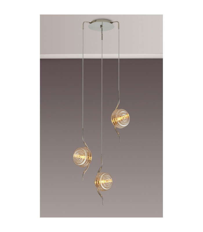 Astoria 44cm Round 3 Light Spider Pendant 160mm Glass Polished Nickel/Amber-3