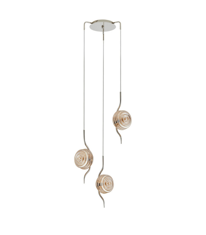 Astoria 44cm Round 3 Light Spider Pendant 160mm Glass Polished Nickel/Amber-4