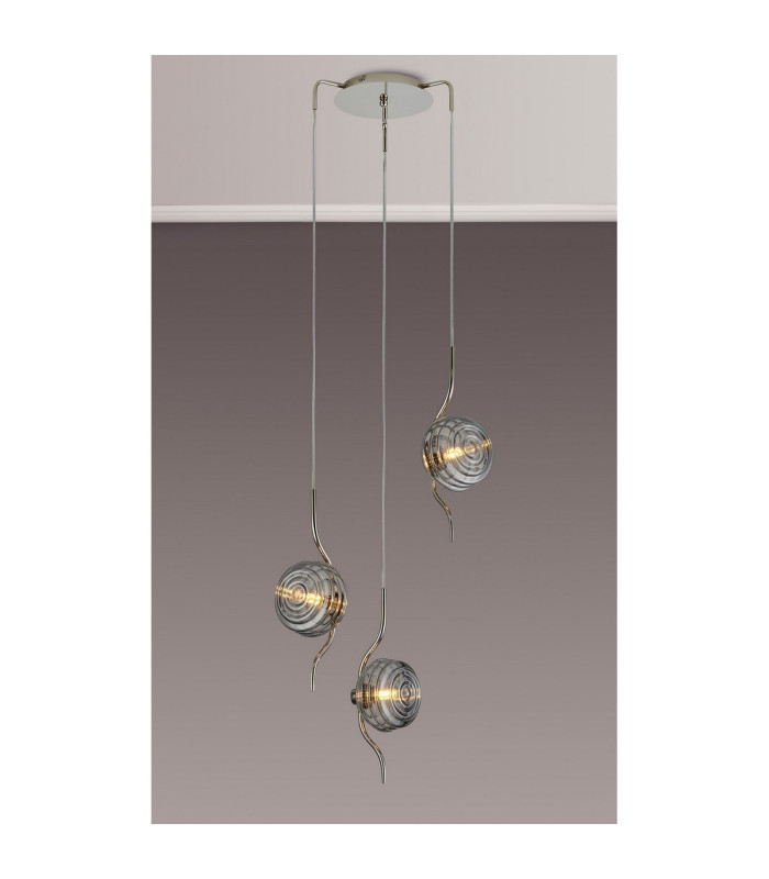 Astoria 44cm Round 3 Light Spider Pendant 160mm Glass Polished Nickel/Smoke-3