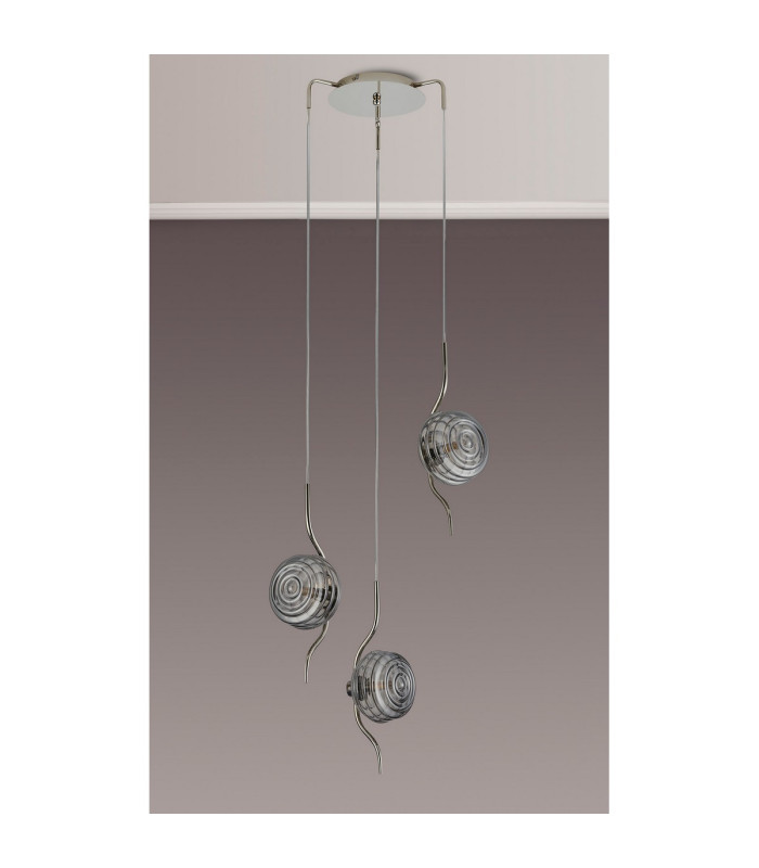 Astoria 44cm Round 3 Light Spider Pendant 160mm Glass Polished Nickel/Smoke-8